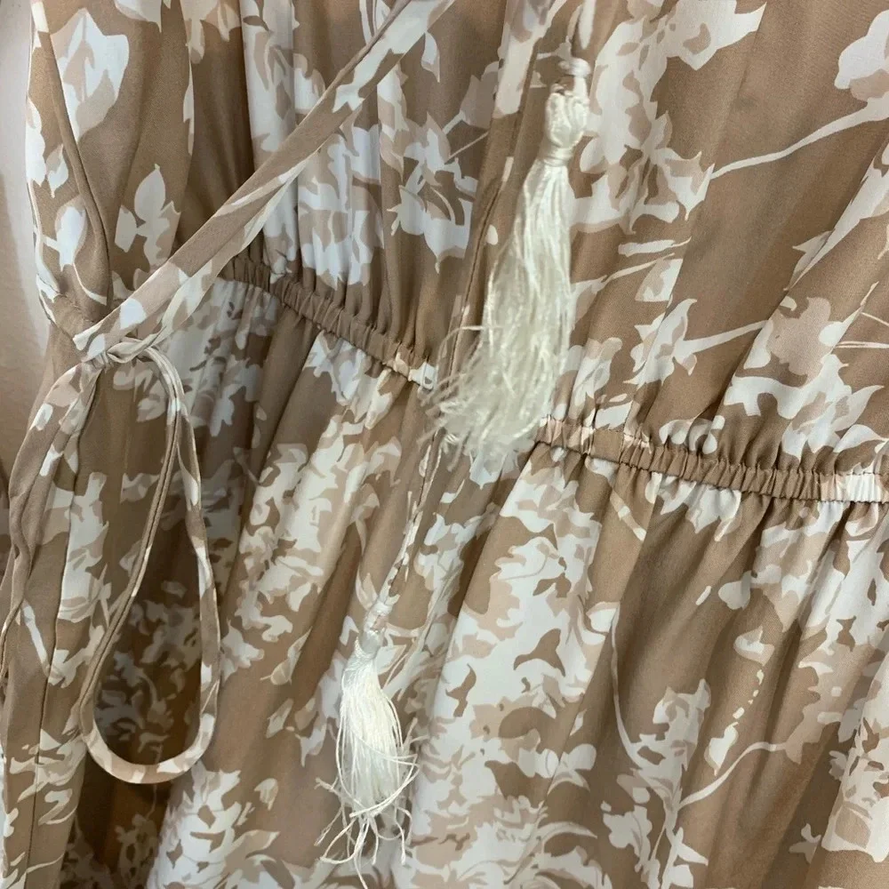 Accuracy A La Plage 100% Silk Floral Tan Dress Large NWT - Picture 8 of 9